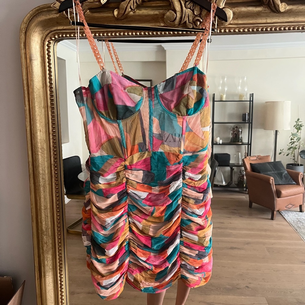 Zara Multicolor Ruched Mini Dress
